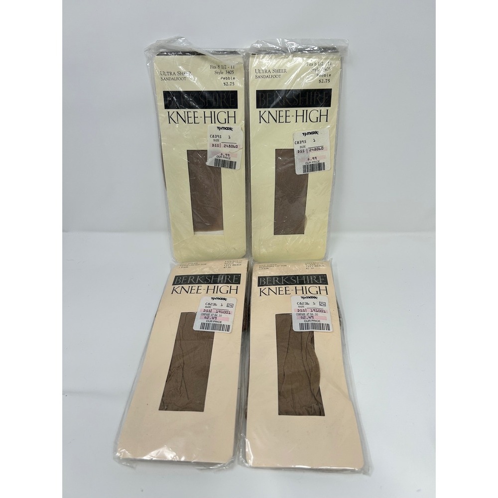 Vintage 1992 Berkshire Knee High Stockings Lot 8 Pairs Sheer Beige Pebble USA